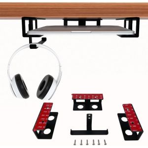 Support d'&eacute;tag&egrave;re en aluminium pour ordinateur portable,Mac Mini,MacBook Air/Pro avec adh&eacute;sif (noir avec crochet) - Neuf