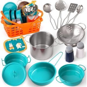 ERYI-Accessoire Dinette Enfant Ustensile Cuisine Enfant Ensemble De Jouet De Casserole En Acier Inoxydable Coloré Cadeau 3 4 5 6 7 8 9 10 Ans(Vert) - Neuf