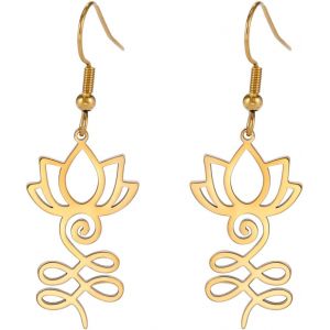Kal-Boucles D'oreilles Lotus Om Pour Femmes En Acier Inoxydable Symbole Spirituel Om Boucles D'oreilles Pendantes Fleur De Lotus Bijoux De Yoga Cadeau D'inspiration - Neuf