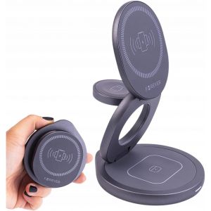 Station De Charge Magnétique Inductive 3En1 Gris - Support Avec Chargeur Sans Fil 15W - Chargeurs De Téléphone Avec Rotation À 360° - Station De Chargeur Induction Pour Iphone - Neuf