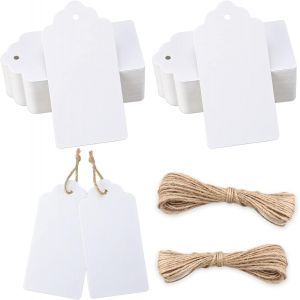 &Eacute;tiquette Cadeaux en Papier Kraft 10x5 cm, 100PCS &Eacute;tiquette Vierges avec Ficelle de Jute, pour Mariage No&euml;l Anniversaire Artisanat (Blanc) - Neuf