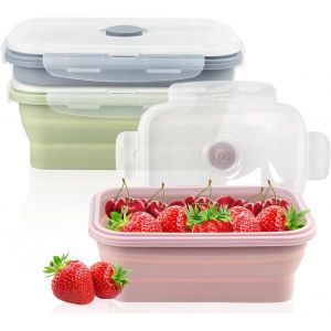 MEVRONISSHOP-Bo&icirc;te &agrave; Lunch Pliante en Silicone, 3 PCS 550ML Pliable Conteneurs Bo&icirc;tes, Alimentaires Pliables avec Couvercle - Neuf