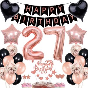 Ershi-Décoration Pour Le 27e Anniversaire Femme Or Rose Noir - Décoration De Gâteau D'anniversaire 27 Ans - Pour Femme Et Homme - [5 - Neuf