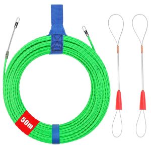Aiguille Electricien 50 m,4 mm Diamètre Tire Cable Électrique,Tire Fils Electrique avec 2 Ressorts de Guidage,Tire Fils Electricien Aiguille,Enfile-câble pour la Pose de Câbles Tubes Vides (vert) - Neuf