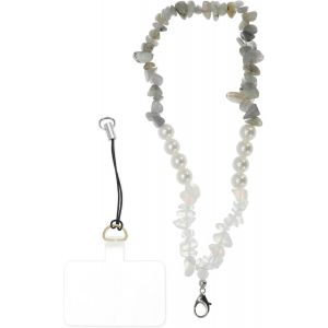 Kal-Chaîne De Téléphone Portable, Pendentif Perles Pour Téléphone Portable, Bracelet De Téléphone Portable Fausse Perle, Bracelet Poignet Universel Pour Téléphone Portable, Gris Vert - Neuf