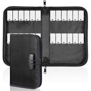 &Eacute;tui &agrave; cl&eacute;s zipp&eacute;, Organiseur de cl&eacute;s imperm&eacute;able et Ignifuge avec Serrure &agrave; Combinaison et 24 &eacute;tiquettes Velcro pour cl&eacute;s, Sacoche Porte-cl&eacute;s Portable pour h&ocirc;tels et Bureaux - Neuf