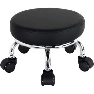 SUBZONAL-Roller Seat PU Cuir Bas Rond Rolling Tabouret Petit Tabouret avec roulettes Pivotantes Universelles pour Home Office Garage Shop Fitness Sport (Noir) - Neuf