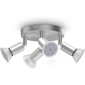 Plafonnier Led, 4 Spots Pivotants, Avec Ampoules Led Gu10 3w 250lm, Lumi&egrave;re Blanche Chaude, &Eacute;clairage Plafond Chambre, Salon Salle &Agrave; Manger Cuisine, &Oslash;18cm - Neuf