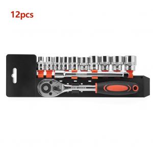 Kit d'outils manuels de reparation, 12/19 pieces, cles a cliquet et douilles 3/8"" (12 pieces) - Neuf