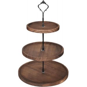 Pr&eacute;sentoir &Agrave; G&acirc;teaux 3 &Eacute;tages En Bois,Pr&eacute;sentoir Plateau De G&acirc;teaux Bonbons,Plateau De Service Avec Poign&eacute;e En M&eacute;tal,Plateau De Service &Agrave; &Eacute;tages,Pour F&ecirc;tes D'anniversaire,Mariages,F&ecirc;tes De No&euml;l - Neuf