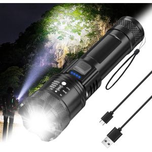 Lampe Torche Led Puissante Rechargeable &iquest; Lampe Torche Portable &Eacute;tanche Super Lumineuse, Mise Au Point R&eacute;glable, Lampe Torche Tactique Avec 3 Modes Pour La Randonn&eacute;e, La Marche, Le Camping, La - Neuf