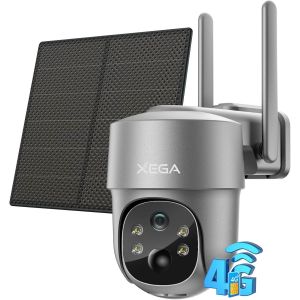 4G Lte Caméra Surveillance Solaire Avec Carte Sim, 2K Hd 4G Caméra Extérieure Sans Fil Inclinable À 355°/90°, Caméra De Surveillance Sans Wifi, Vision Nocturne, Détection De Mouvement, Ip66 - Neuf