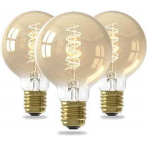 Ampoule Led Filament Spirale E27, Source Lumineuse Vintage, Dorée, Globe Rétro G80, Lumière Blanche Chaude Dimmable 2100k, 3,8w 250 Lumens (3)[Amp747817] - Neuf