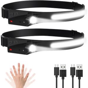 2pcs Lampe Frontale Rechargeable, Super Lumineux Led Projecteur, 230° Cob Large Faisceau De Phare Lampe De Poche Avec Le Tout-Rond Induction, 5mode Imperméable À L'eau Phares Pro P - Neuf