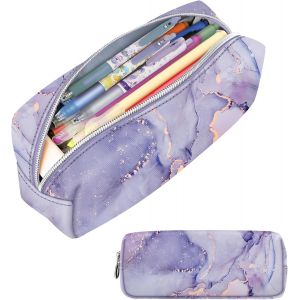 ERYI-Trousse Scolaire, Trousse À Crayons, Sac À Crayons, École Single Trousse, Trousse À Maquillage Pour L'École Et Le Bureau (Marbre Violet) - Neuf