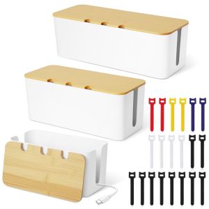 Lot de 3 Boite Cache Cable,Boite Multiprise avec Couvercle en Bois,Boite Rangement Cache avec 20 Attaches pour Câbles pour Cacher et Organiser Les Câbles,Grande,Moyenne et Petite (Blanc) - Neuf