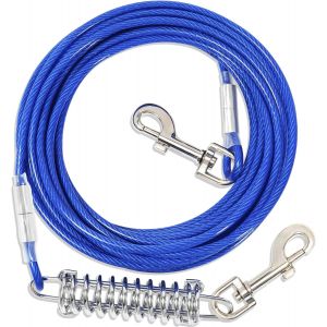 Laisse Pour Chien Avec Ressort, Crochets Pivotants À 360°, Câble En Fil D'acier Avec Clips Durables Pour Laisse Extérieure (9 M) - Neuf