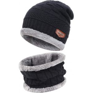 Hommes Femmes Hiver Bonnet &Eacute;charpe Ensemble Chaud Tricot Doubl&eacute; Polaire Chapeau Cache-Cou Cadeau Homme Femme - Neuf
