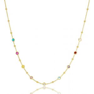 Collier Femme, Argent 925 Plaqu&eacute; Or 18 Carats, Chaine Argent Avec Pierres De Zircone Color&eacute;es, Cha&icirc;ne Ancre 40+4 Cm, Fabriqu&eacute; En Italie, Bijoux Femme Hypoallerg&eacute;niques, Boite A Bijoux Incluse - Neuf