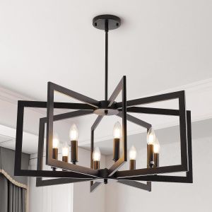 Subzonal-Plafonnier Suspension Vintage, E14 Suspension G&eacute;om&eacute;trique De Ferme 8 Plafonniers Industriels L&eacute;gers En M&eacute;tal Salon Cuisine Couloir De L'&icirc;le Entr&eacute;e De La Salle &Agrave; Manger (Noir) - Neuf