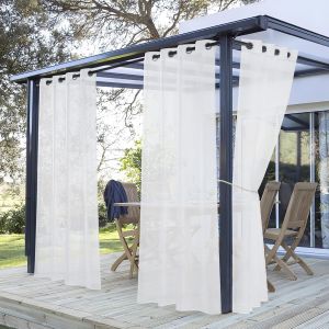 Mevronisshop-Rideau Ext&eacute;rieur - Rideaux Voilages Blanc Exterieur Pour Pergola Jardin Ext&eacute;rieur & Int&eacute;rieur Maison Chambre, Lumi&egrave;re Filtrer Avec Oeillets, L 137 X H 213 Cm, 2 Pcs - Neuf