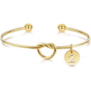 Eryi-Bracelet Femme Or, Bracelets Manchette Initiales Lettres N?ud D'amour En Acier Inoxydable, Plaqué Or 18k A-Z Alphabet Bracelet Jonc Pour Cadeaux De Mariage Pour Demoiselles D'honneur - Neuf