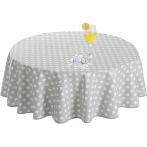 ChenQuanSarl-Nappe Ronde 120Cm Pois Gris Et Blanc,Exterieur 100% Impermeable Jardin Anti-Taches E,Nappe Toile Cirée,350Gsm Pvc Toile Cirée,Pour Pique Nique,Anniversaire,Mariag,Table Basse,Picnic - Neuf