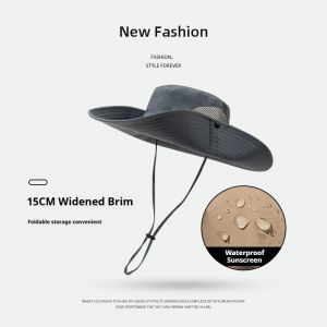 Chapeau De Soleil À Large Bord Pour Hommes Et Femmes,Casquettes De Pêche Respirantes,Protection Uv,Chapeau De Pêcheur En Maille,Randonnée,Casquette De Plage En Plein Air,15 Cm,Été - Type Gray - Neuf