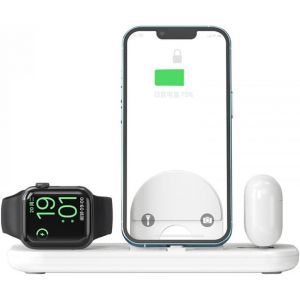 KAL-Station De Charge Sans Fil Pliable 3 En 1 Pour Iphone 15 14 13/Samsung S23 22/Apple Watch/Airpods Pro U2013 Station De Charge Rapide Et Station D'Accueil (Blanc) - Neuf