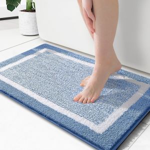 (Bleu) 1 Tapis De Bain Doux En Microfibre, Tapis De Salle De Bain Antidérapant, Tapis De Bain Absorbant L'eau De Douche Lavable En Machine, Tapis De Sol De Salle De Bain - Neuf