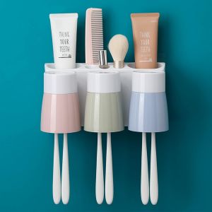 Porte-brosse à dents mural, porte-brosse à dents électrique, organiseur de brosse à dents mural peu encombrant, porte-brosse à dents de douche, PP écologique et durable, sans perçage (3 tasses) - Neuf