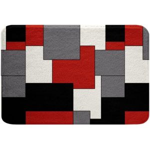 KAL-Tapis De Bain Géométrique Carré - 50 X 80 Cm - Rayures - Tapis De Bain Antidérapant Pour Enfants Garçons Et Filles - Moderne - Grille Abstraite - Neuf