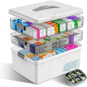 SUBZONAL-3 &Eacute;tages Boite Pharmacie, Boite Rangement Medicament, Pharmacie Rangement avec Plateau Amovible, Armoire avec Petit Pot M&eacute;dicaments (Blanc) - Neuf