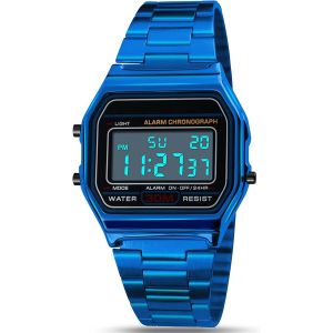 Eryi-Montre Bracelet Numérique Quartz, 30m Etanche Digital Cadran Lcd Montre Pour Homme Avec Bracelet En Résine Multifonction Rétro-Éclairage Led Calendrier D'alarme Bleu - Neuf