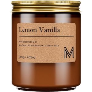 Bougie parfumée au citron et à la vanille pour la relaxation, les cadeaux, le spa | 200 g - Bougie cadeau pour anniversaire, pendaison de crémaillère, fête des mères, Saint-Valentin - Neuf