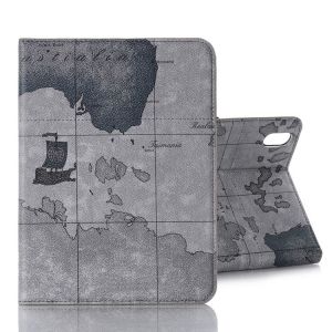 &Eacute;tui En Cuir &Agrave; Motif Carte Pour Ipad Mini 6 / Mini 2024 - Gris - Neuf