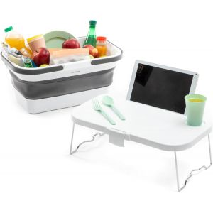 Ulteronixshop-Panier de Pique-Nique Pliable avec Couvercle-Table Pickning , Blanc - Neuf