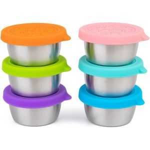 Pack De 6 Vinaigrette Conteneurs Aller, Sauce Tasses Avec Couvercle En Silicone, Petites Réutilisable En Acier Inoxydable Condiment Titulaires, 45 Ml De Preuve De Fuite Dip Conteneurs - Neuf