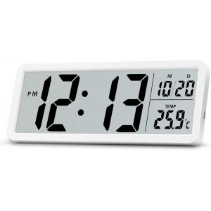 ChenQuanSarl-8.5"" Horloge Murale Numérique À Piles, Lcd Grande Chiffre Horloge De Bureau Digitale Avec Température, Date, 12/24H, Pendule Murale Pour Salon Chambre Bureau Cuisine, Blanc - Neuf