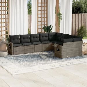 Prolenta Premium - Salon De Jardin 9 Pcs Avec Coussins Gris R&eacute;sine Tress&eacute;e - Neuf