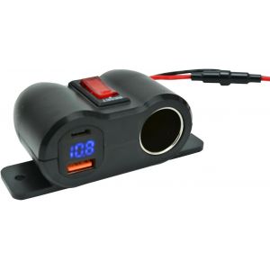 Kalanka-Prise Allume-Cigare 4 En 1 Pour Voiture Avec Pd 36 W Et Qc 18 W Usb Femelle, Chargeur &Eacute;galement Int&eacute;gr&eacute;, Voltm&egrave;tre Et Interrupteur Marche/Arr&ecirc;t, Prise Allume-Cigare Max. 120 W Pour Voiture, B - Neuf