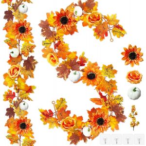 CAUC-Guirlandes d'Automne - D&eacute;coration &agrave; Suspendre Avec Feuilles, Citrouille et Tournesols - Pour Int&eacute;rieur - Lot de 2 - Neuf