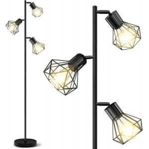 Subzonal-Lampadaire Industriel, Lampadaire Arbre De Ferme Avec T&ecirc;tes De Cage R&eacute;glables, Lampadaires Rustiques Pour Salon Chambre Bureau, Noir (Ampoules Non Incluses) - Neuf