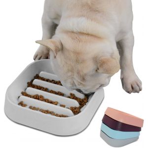 Gamelle Slow Food Pour Chien Bouledogue Français - Gamelle Amusante Pour Chien Et Chat - Gamelle Slow Food Rayée Pour Animaux De Compagnie Sans Étouffement (Gris) - Neuf