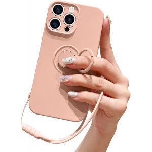 Kal-Compatible Avec Iphone 16 Pro Coque En Silicone Liquide Avec Anneau De Support Béquille Support De Voiture Magnétique Dragonne Détachable Antichoc Housse De Protection Souple-Rose - Neuf