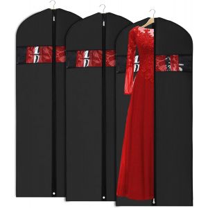 Lot de 3 housses à vêtements légères de 110 cm pour le rangement de vos vêtements, avec capuche à suspendre et poignées à ?illets, pliables, pour smokings, noir - Neuf