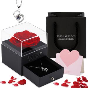C02-003-01 Eternal Rose Gift For Women-Eternal Flower-Made By Fresh Rose,Valentine's Day Kit With Necklace,Card Gift Bag And Boxes - Neuf