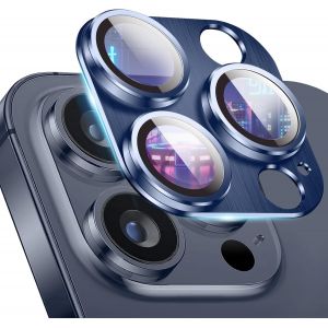 KAL-Protecteur Cam&eacute;ra Arri&egrave;re Compatible Avec Iphone 15 Pro/15 Pro Max, Coque En Alliage D'Aluminium Avec Verre Tremp&eacute; Pour Lentille - Bleu Marine - Neuf