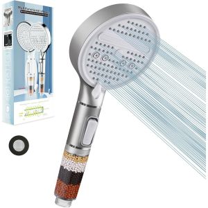 JGD-Pomme de douche filtr&eacute;e &agrave; eau dure avec fonction d'arr&ecirc;t d'eau &agrave; une touche et 3 modes de jet de pulv&eacute;risation, pommeau de douche haute pression pour salle de bain puissant pour &eacute;liminer le chlor - Neuf