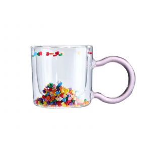 Tasse En Verre &Agrave; Double Paroi Avec Anse Rose Pour Le Caf&eacute; Et Le Th&eacute; - Neuf